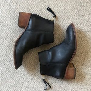 Black Leather Boots with Wooden Heel
